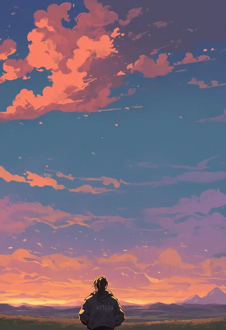 score_9, score_8_up, score_7_up, 1girl, worn out jacket, ponytail, hills, overgrown, clouds, sunset, scenery,
<lora:ScenicHorizonsV2:1>