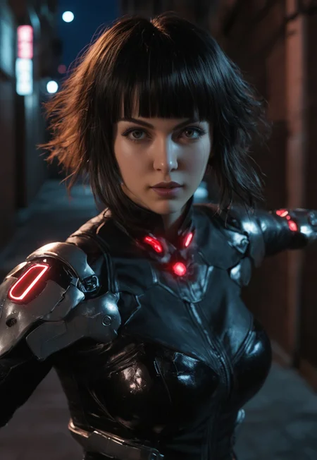 A cosplay girl big boobs wearing cyborg costume in a cyberpunk city alley at night, Cyber-Samuraji, high action pose, highly detailed, reflective armor, shadows
(((((upper body))))), dynamic pose
<lora:Dynamic Poses:1>
<lora:detailed_notrigger:1>
(((full clothed)))