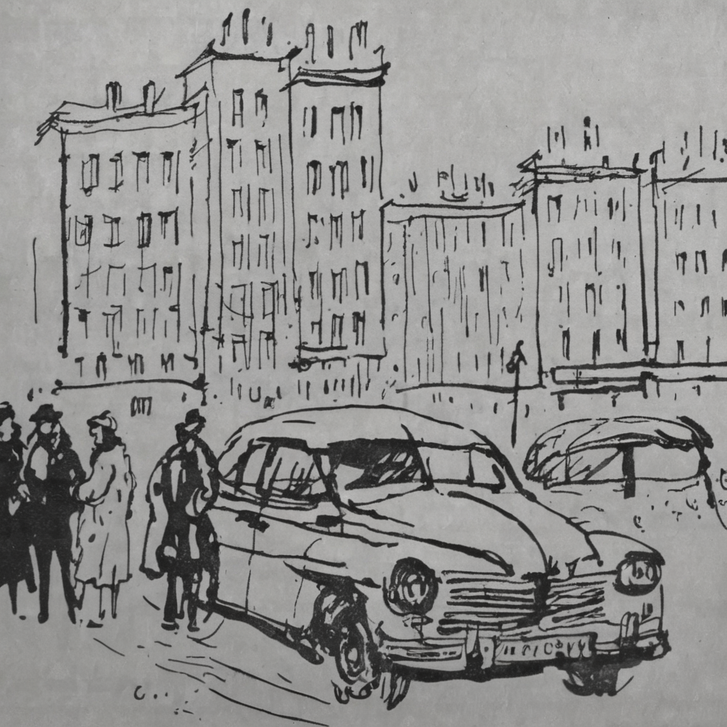 grabianski-sk old car in city, very detailed<lora:grabianski-sk:1>