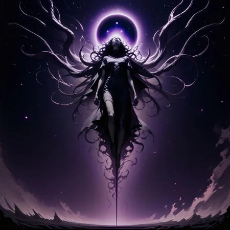 (score_9, score_8_up, score_7_up, ), (thick lineart, sharp edges, cel shading, linear hatching, black) BREAK galaxy, lone cosmic space, dark cosmic void, grim, dark, cthulhu mythos, endless void BREAK front_view , from side, full body, 1women, female fous, cosmic cthulhu goddess, flying, floating, suspended in the dark, drifting weightless, dark cosmic horror, dark green skin, <lora:Bad_Hands_lora:0.8> <lora:unholy:1>