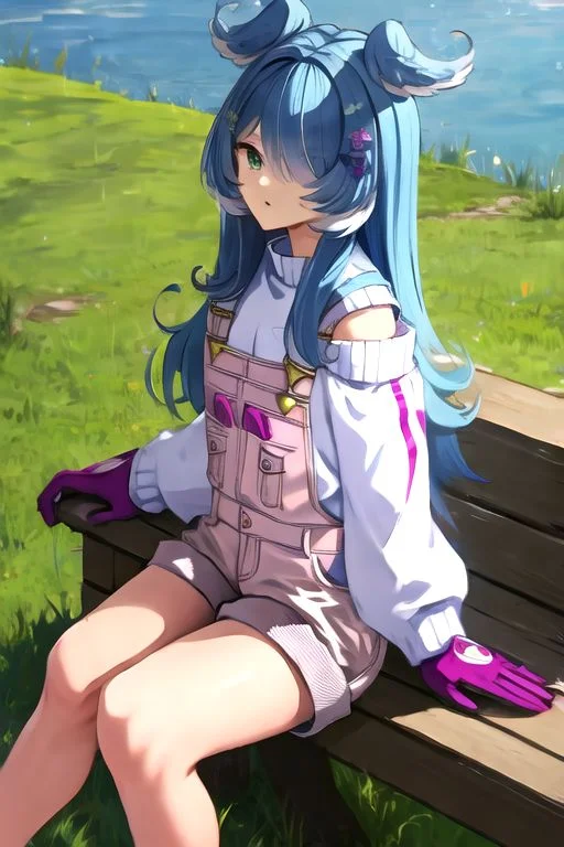 solo, 1girl, solo_focus, (((masterpiece))), ((best quality)), ((ultra-detailed)), high resolution, absurdres, highres, ultra-detailed 8k unity wallpaper,
elira1st, long sleeves, overalls, white sweater, off shoulder, grey gloves, one eye covered, overall shorts