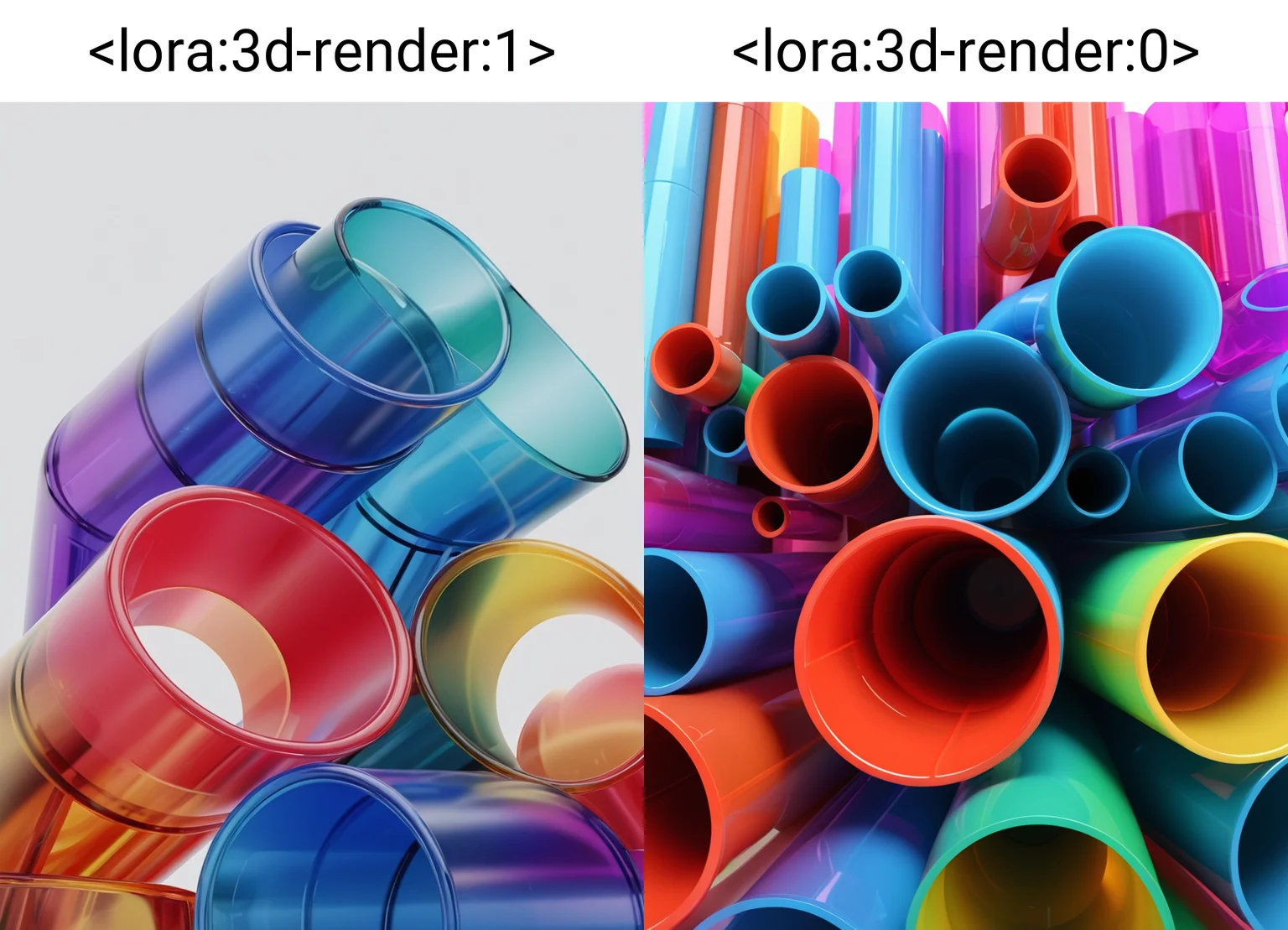 3d render of colorful translucent plastic pipes <lora:3d-render:1>