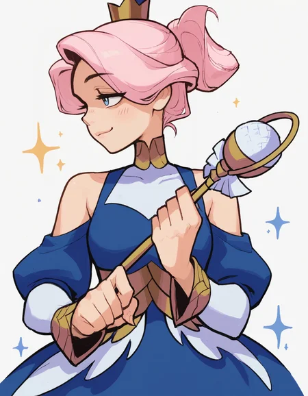score_9, score_8_up, score_7_up,
lvshh2rm0nie,1girl, solo,
mini crown,single hair bun, pink hair, blue dress,
smile, :3, profile, upper body, closed mouth, smug, holding wand,
<lora:Harmonie_Pony_lvsh:1>