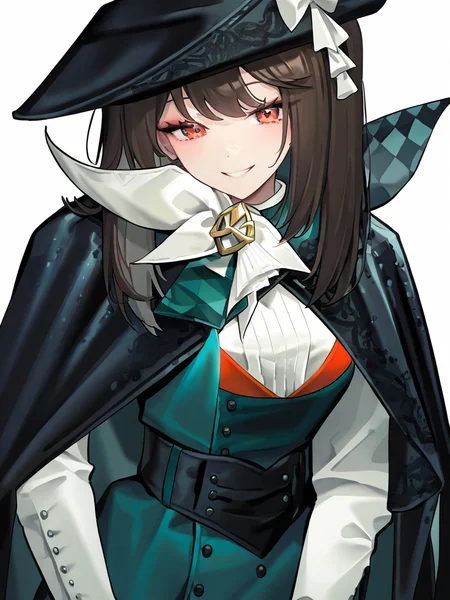1girl,solo,looking at viewer,semmelweis,simple background,white background,smile,cowboy shot,<lora:semmelweis-000012:0.9>,, masterpiece, best quality, very aesthetic, absurdres,newest, incredibly absurdres,
