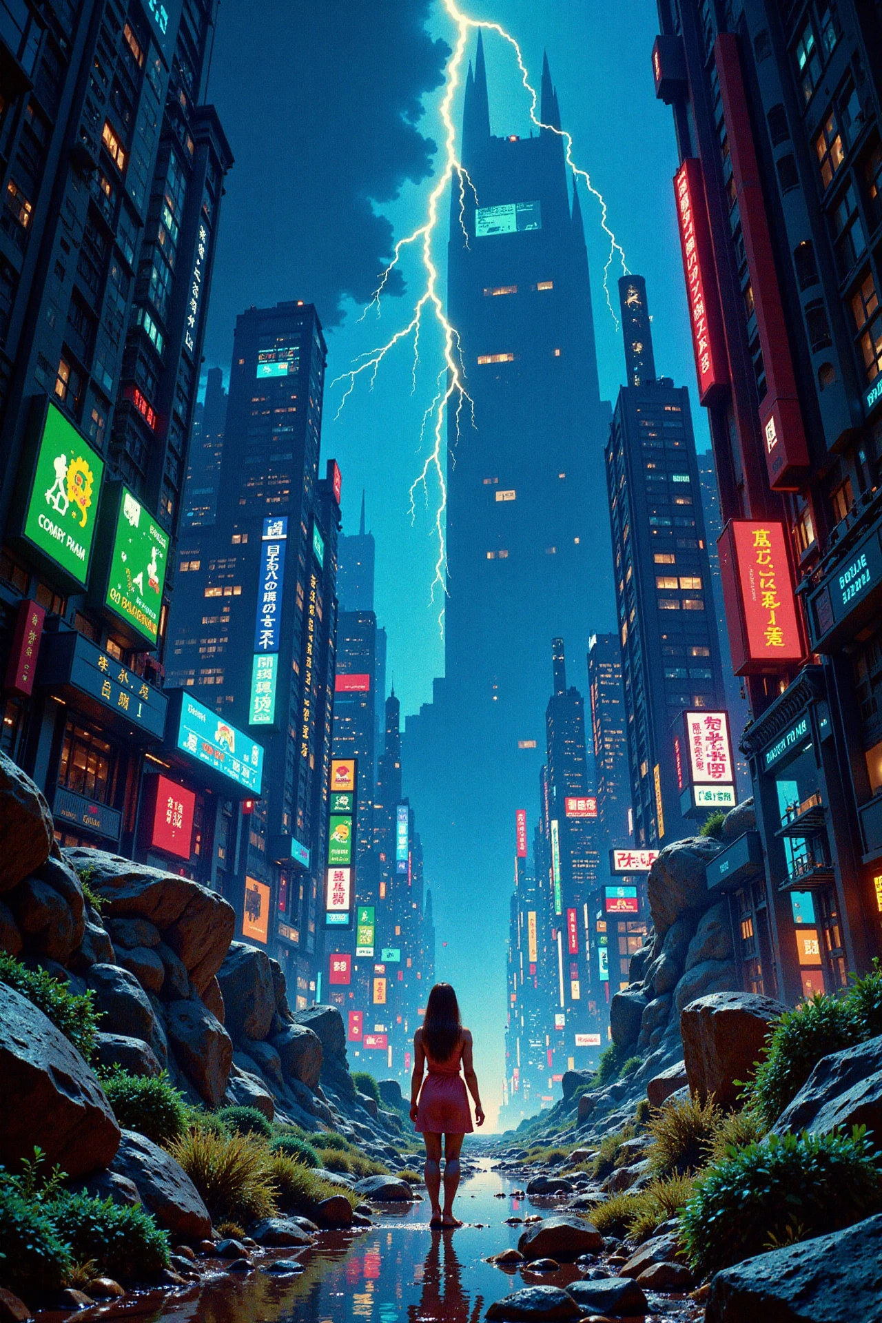 a futuristic sci-fi city of robots beautiful anime landscape, rain and storm, woman, very intricate, very detailed, sharp, bright, colorful, <lora:Hand v2:0.5> <lora:Anti-Blur:1><lora:Insane Detail Slider:0.25>  <lora:flux.1_lora_flyway_Epic-detail_v2:0.3> <lora:fluxenhancer:0.25> <lora:ROWER:0.6> <lora:flux-charmer-v1-1:0.4>  <lora:Commodore64_Style_-_FLUX:1> c64style, commodore64style, c64pixelartstyle