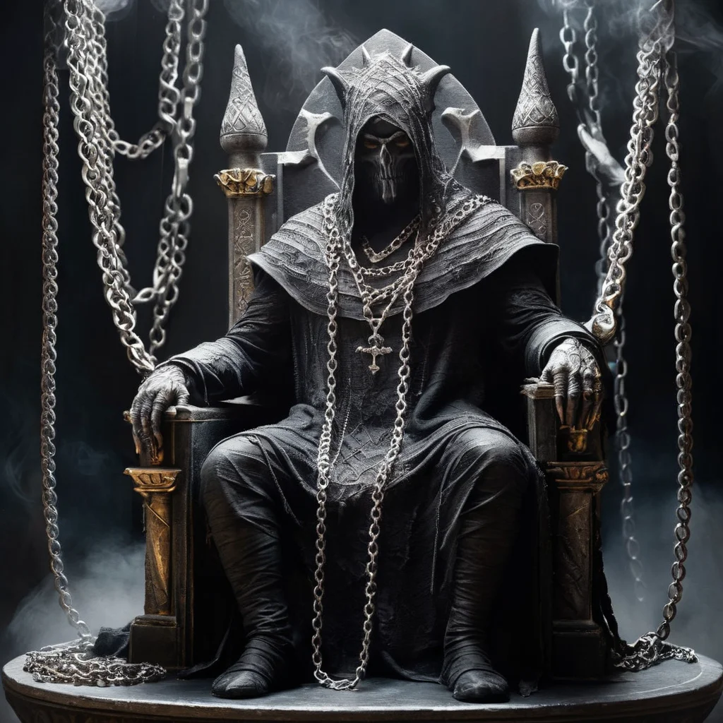 Dark Fantasy Art of <lora:Dark Art Painting Style:1>
a frankincense's monster sitting on a throne with chains around his neck dark art painting style, dark, moody, dark fantasy style