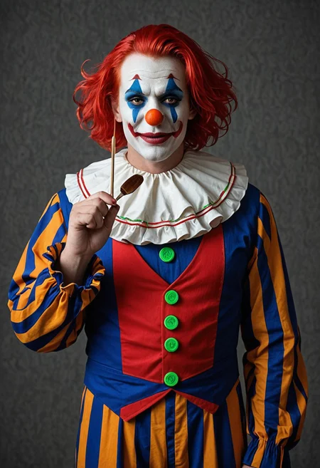 masterpiece, best quality, amazing quality, 1boy,
clown, clown clothes, painted face, red hair,