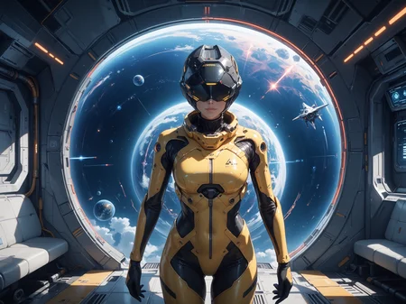 score_9, score_8_up, score_7_up, best quality, high detail, science fiction, 1girl, stdt001, yellow pilot suit, spacecraft interior, black (helmet), covered eyes, space, neon trim, standing, shiny clothes, shadow, (grey hair:0.7), arms at sides, facing viewer, sdfxlz, portal, symmetry, hyperspace <lora:cfg_scale_boost:0.1> <lora:visormask_spda-000004:0.9> <lora:Portals_PDXL_Lora:0.25>