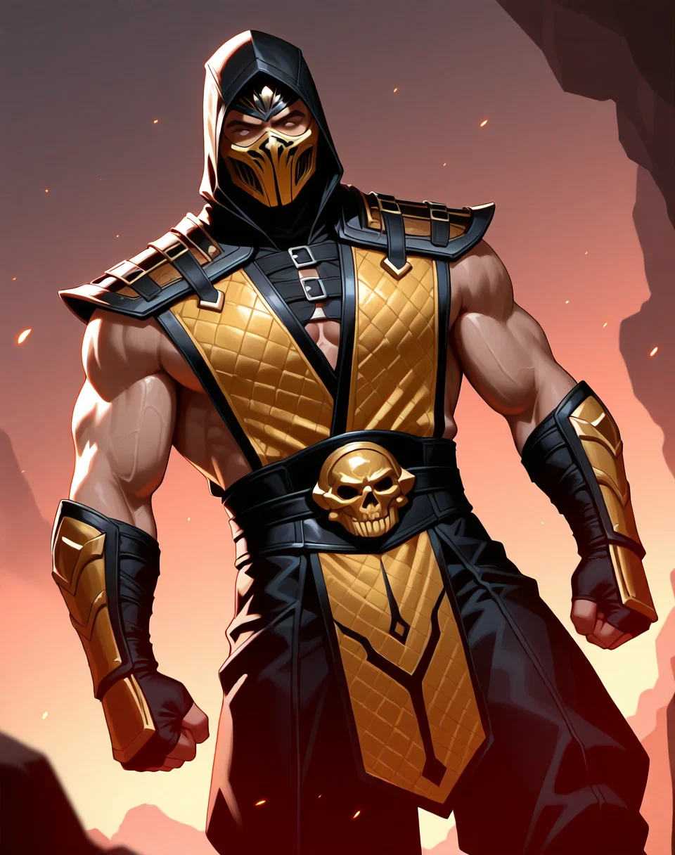 <lora:Scorpion_(Mortal_Kombat)_(Illustrious)_(AD):0.85> Scorpion_MK, muscular, Mortal Kombat,
dutch angle, exterior, volcanic landscape, hellish underworld,
male chest focus, gradient coloring, villain, leather ninja armor, ninja headwear,
BREAK very awe, aesthetically pleasing, masterpiece, best quality, amazing quality, very aesthetic, perfect depth of field shot, in'ei,
Smooth Quality, lazympos, IllustQualXL_Pos,