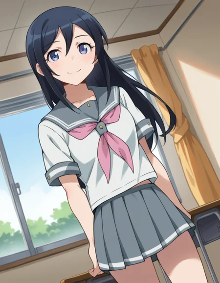 score_9, score_8_up, score_7_up, source_anime,
ayasearagaki, <lora:ayase-aragaki-s2-ponyxl-lora-nochekaiser:1>,
ayase aragaki, long hair, blue eyes, black hair, hair between eyes,
skirt, school uniform, serafuku, shirt, white shirt, grey sailor collar, grey skirt, pleated skirt, neckerchief, pink neckerchief,
indoors, classroom, smile,
looking at viewer, cowboy shot, solo, dutch angle,