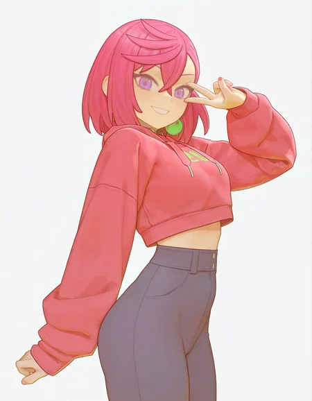 very awa,  bartolomeobari,  1girl, ayase momo, dandadan, v over eye, v,  masterpiece, [best quality:0.25], newest, absurdres, very aesthetic, best quality, year 2024, newest,