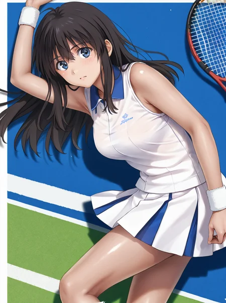 detailed background, shiny skin, posing, rating safe,
<lora:cyclone.pony:1>,
kaori,
tennis wear,