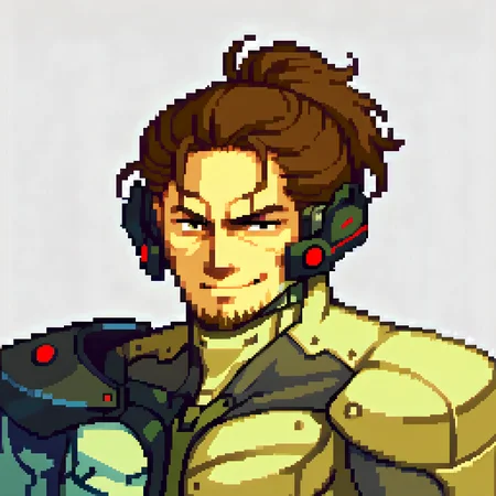 score_9, score_8_up, score_7_up, <lora:zs_FEGBAPortraitsXL:1>, fegbaportraits, portrait, white background, pixel art, <lora:JetstreamSam_XLPD:1> JetstreamSam, cyborg, bodysuit, headgear, beard, brown hair, smirk, solo,