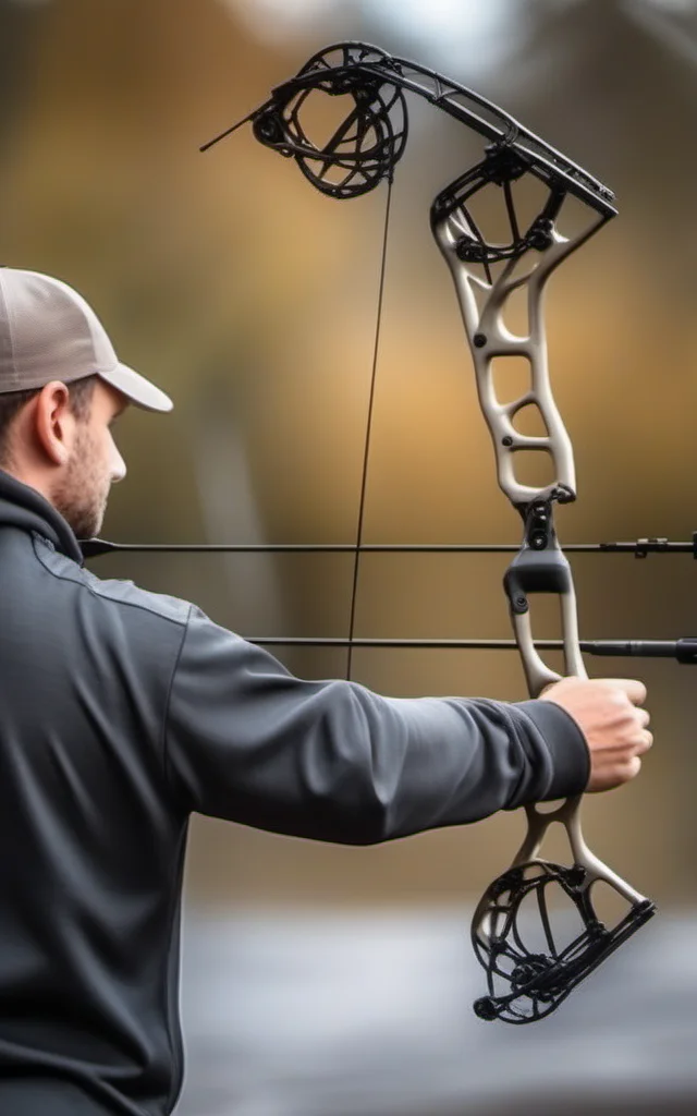 realistic photo, compound bow, athletic 1person, standing, compound bow \(weapon\), holding bow \(weapon\), drawing compound bow, archery, plain background in the style of <lora:bow01_xl:1>, restore face, open eyes
