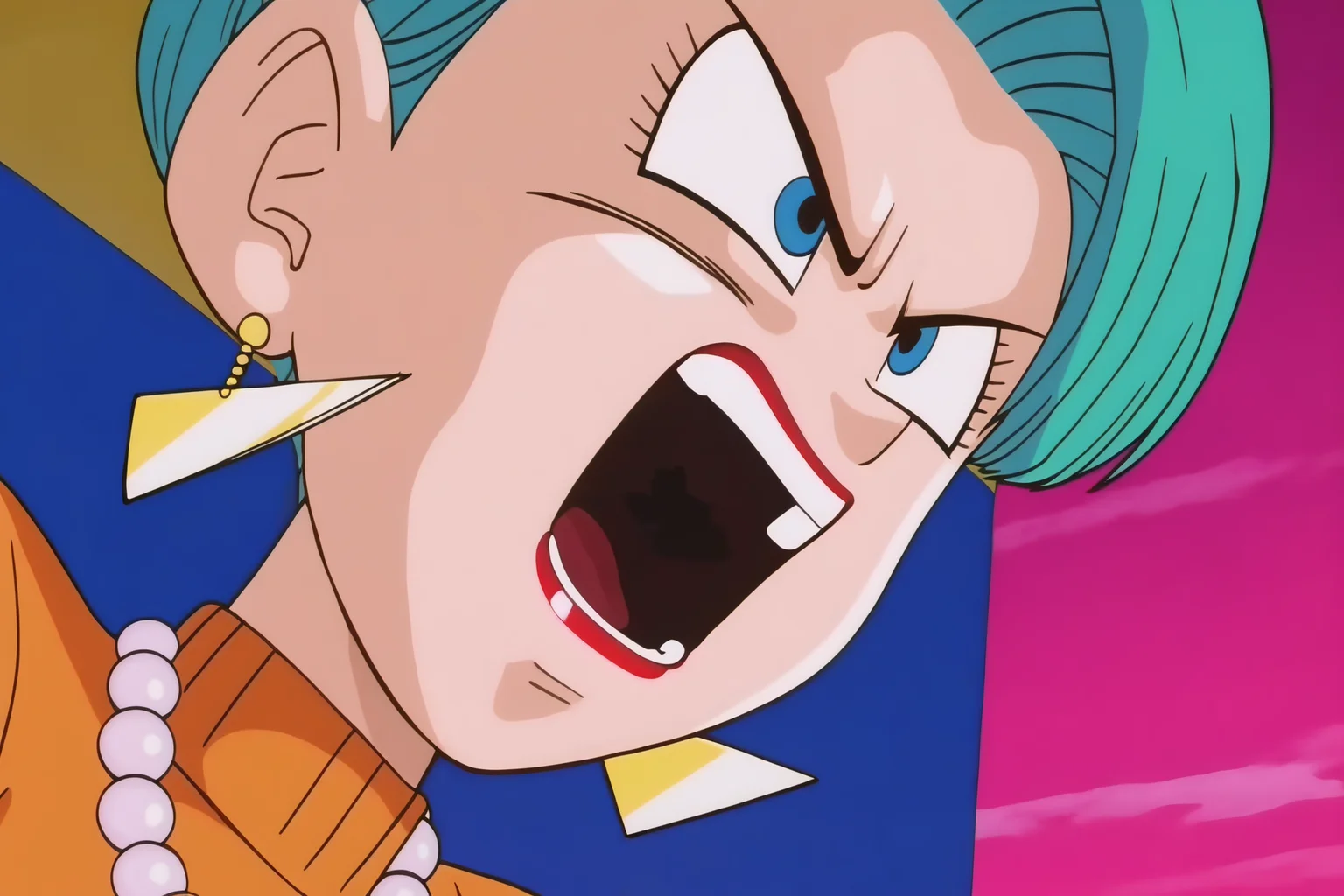 source_anime, score_9, score_8_up, score_7_up, anime screencap,8k, absurd res,
bulma, 1girl, solo, short hair, open mouth, blue eyes, aqua hair, earrings, pink sky, pearl necklace, v-shaped eyes, v-shaped eyebrows, teeth, shouting, portrait, turtleneck sweater, orange sweater, red lips, official style, looking at another, lipstick, anime coloring, from below
<lora:bulmaGT_pony_v1:0.8>