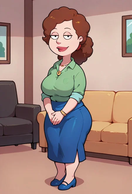score_9,score_8_up,score_7_up,score_6_up,best quality, 1girl, solo, living room, couch, indoors,
BREAK
unnamed girl, brown hair, black eyes, (mature female:1.5), (plump:1.2), large breasts, gigantic ass, gigantic hips, green sweater, rolled up sleeves, blue skirt, navy blue shoes, own hand together, smile, looking at viewer, long skirt, half-closed eyes, necklace,