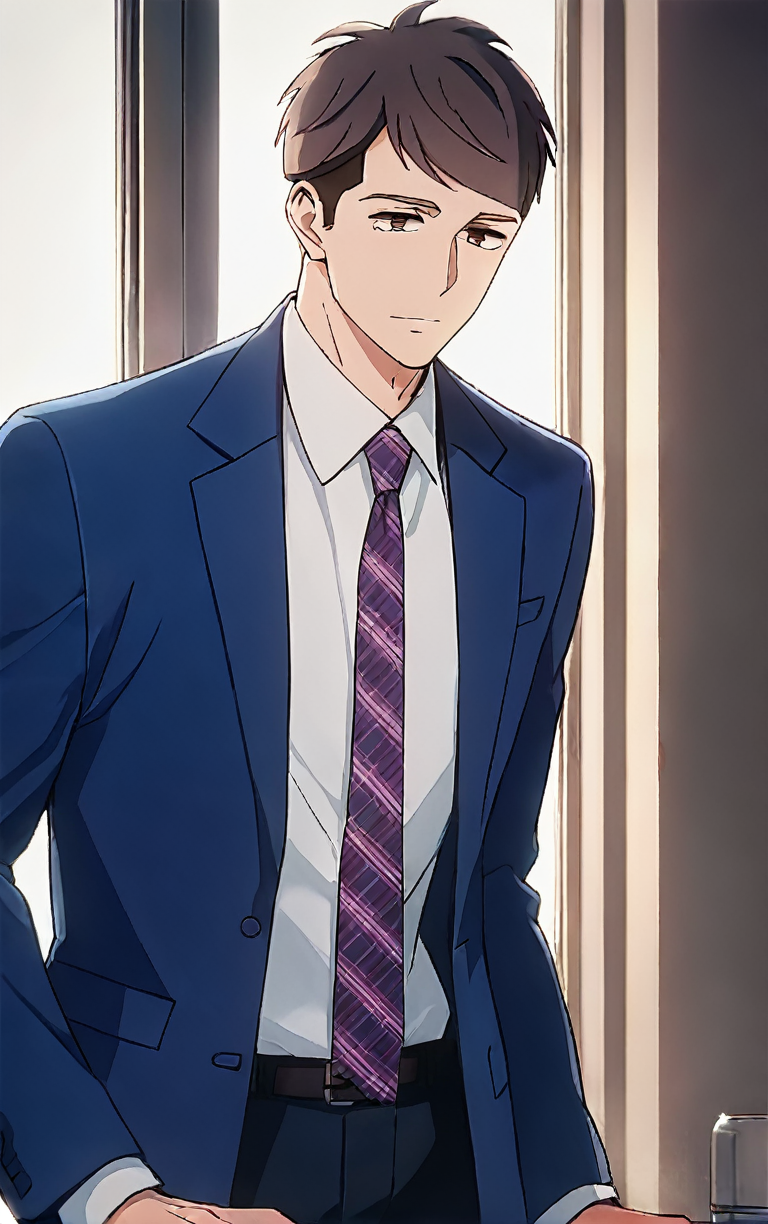(score_9, score_8_up, score_7_up),(source_anime, best_quality, best_aesthetic, perfect_anatomy),1boy,male_focus,solo,kentaro momose,handsome detailed face,edtailed eyes,black eyes,solid eyes,blue blazer,collared shirt,slim body,skinny,necktie,stylish expression,portrait,office,<lora:Kentaro Momose_PDXL:0.9>,<lora:Anime Style 2 SDXL_LoRA_Pony Diffusion V6 XL:1>,<lora:aesthetic_anime_v1s:1>,