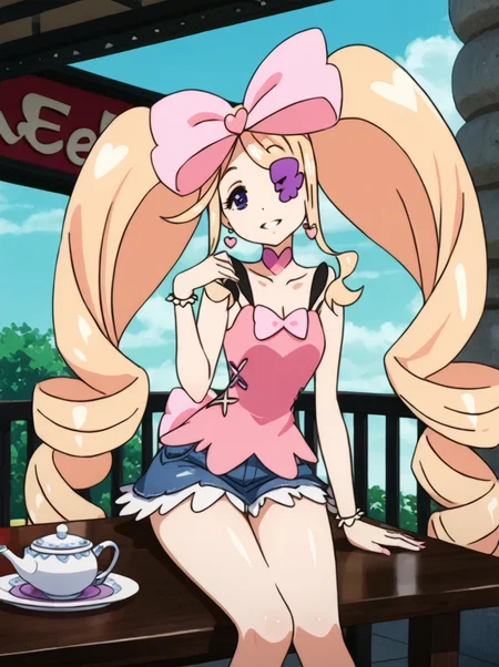 detailed background, shiny skin, posing, rating safe,
<lora:harime.pony:1>,
harime,
wide hips,
casual fashion,
shirts, vest, pleated skirts, denim skirts, shorts sleeves, halter neck,
cafe, sit, looking at viewer, head resting, tea table,
half-closed eyes, seductive smile, parted lips,