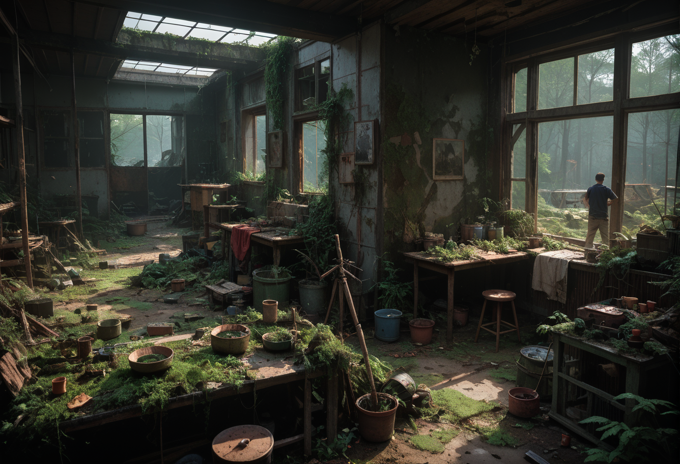 score_9,score_8_up,score_7_up,8k,,ruanyi0723,post-apocalypse,overgrown,moss,people,indoors,<lora:0723 post-apocalypse_v1_pony:1>