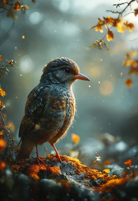 A mesmerizing close-up portrait of a gorgeous little bird illuminated by the soft, golden light of a tranquil morning, with vibrant bokeh balls gently framing its delicate form. The image is rendered in sharp detail, capturing every feather and intricate feature of the bird with stunning clarity. Soft, diffused lighting enhances the warmth and radiance of its plumage, while the high-quality bokeh adds a touch of magic to the scene. Multiple image exposures are expertly combined to emphasize the bird's vibrant colors and captivating gaze. This stunning image is rendered in insanely high resolution, realistic, 8k, HD, HDR, XDR, focus + sharpen + wide-angle 8K resolution + HDR10 Ken Burns effect + Adobe Lightroom + rule-of-thirds + high-detailed bark. Canon EOS 5D Mark III, 1/160s, f/8, ISO 100. The resulting image is a masterpiece of nature photography, with lifelike colors and exquisite details that evoke a sense of tranquil beauty. (tranquil yet evocative:1.2)
shimmering digital colors, mixed media, textured paper, overlapping, asymmetrical, abstract, vibrant
many details, extreme detailed, full of details,
Wide range of colors.
Many details everywhere. soft shadows. Low saturation colors. Insane quality. Insane resolution. Insane details. Masterpiece. 32k resolution.
Dramatic,Dynamic,Cinematic,Sharp details
<lora:add-detail-xl:1> <lora:MJ52:1> <lora:ral-apoctvisn-sdxl:1> <lora:zavy-cntrst-sdxl:1>