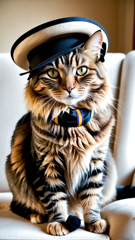 a photo of the most handsome cat, with a hat, his name is jack, stylish, realistic photo