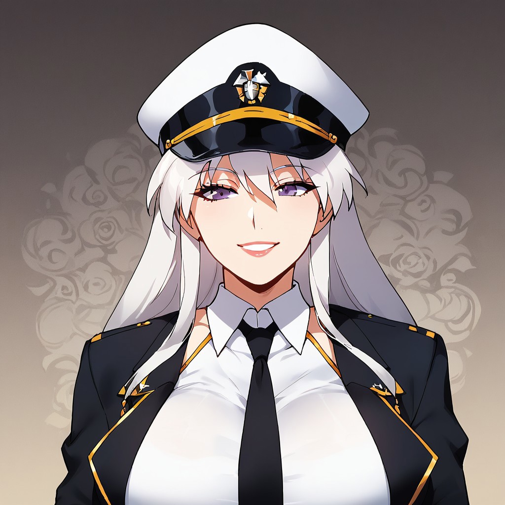 1girl, solo, abstract background, portrait, masterpiece, amazing quality, best quality, very aesthetic, absurdres, zPDXL3, by marushin, BREAK, Enterprise, (mature female:1.2), tall female, large breasts, curvy, beautiful face, highly detailed faces and eyes, smile,
