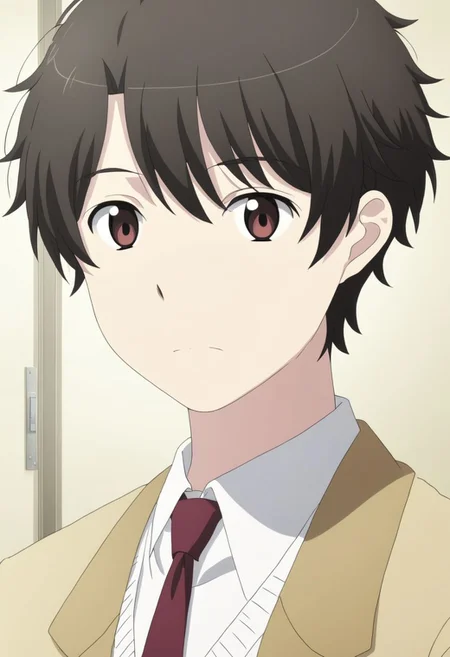 high resolution, solo, best quality, 1Boy, Inaho Kaizuka, Black Hair, Brown Eyes, school, school uniform, OverallDetail