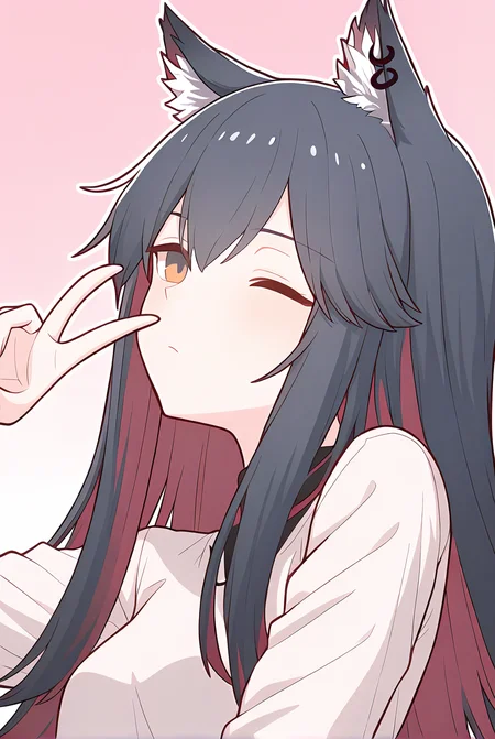 <lora:pcr-000008:1>,1girl,solo,upper body,gradient background,pink background,v,one eye closed,texas \(arknights\),bored,, masterpiece, best quality, very aesthetic, absurdres,newest, incredibly absurdres,