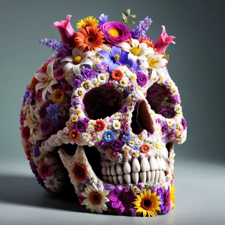 a skull made completely of flowers