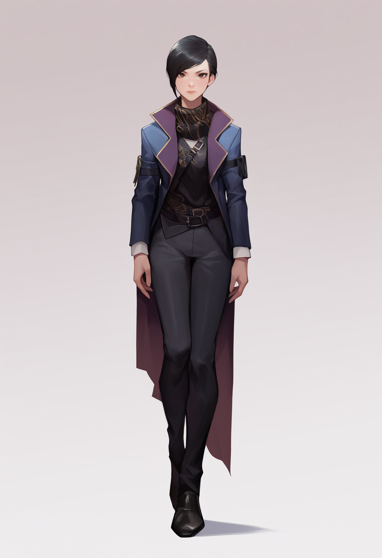 masterpiece, best quality, very aesthetic, absurdres,
1girl, ekaldwin, brown eyes, black short hair,
scarf, jacket, pants,
full body, looking at viewer, solo, simple background, white background   <lora:EmilyKaldwinNoobXL_byKonan:1>