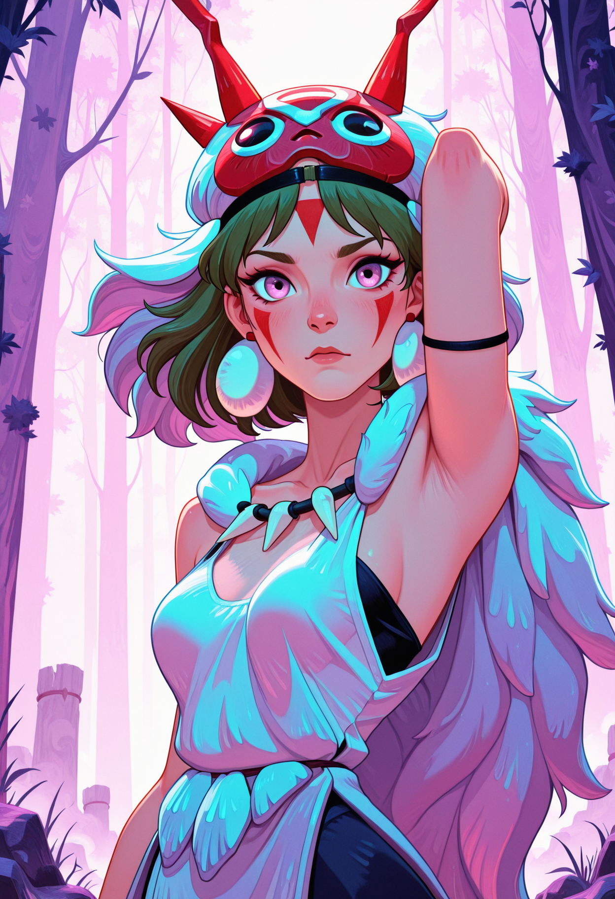 masterpiece, best quality, amazing quality, 1girl,, solo, ,,<lora:lavenderAndTeal_illustrious_byJaneB:1>, lavenderandteal,
<lora:afkJourneyIllustrious:1> afkJourneyStyle, 1girl, solo, san \(mononoke hime\), arm behind head, close view