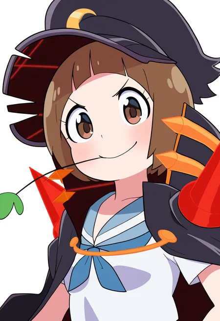 best quality, amazing quality, very aesthetic, absurdres,
BREAK
1girl, mankanshokumako, brown eyes, brown hair, short hair, mouth hold,
hat, crescent hat ornament, jacket on shoulder, school uniform, serafuku,
upper body,
smile, looking at viewer, solo, simple background, white background, <lora:MakoMankanshokuFightClubNoobXL_byKonan:1>