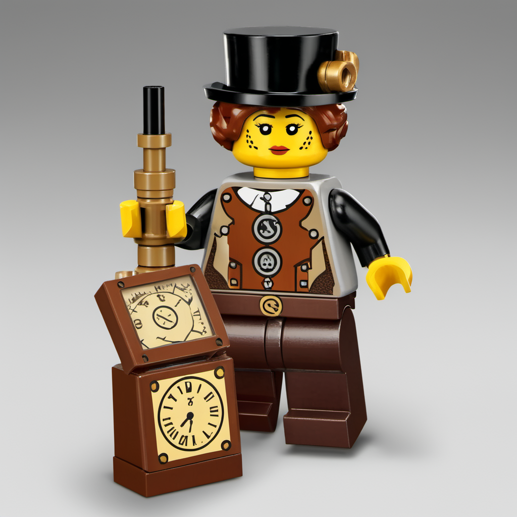 lego minifig of a woman wearing a steampunk outfit <lora:legominifig-v1.0-000003:0.8>