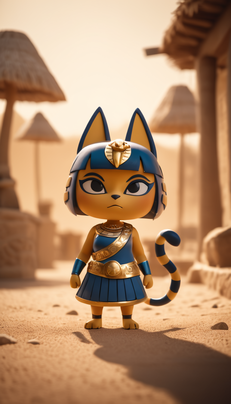 cinematic film still  Cinematic scene, hero view, Ankha, Animal Crossing <lora:ankha_v0.0.1:1>, action pose, nature, detailed background, masterpiece, best quality, high quality, absurdres . shallow depth of field, vignette, highly detailed, high budget Hollywood movie, bokeh, cinemascope, moody, epic, gorgeous, film grain, grainy