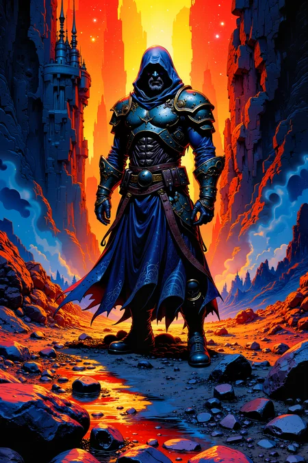 a sole survivor. Fantastic lighting. Detailed shadows.intricate details, vivid colors, hyper-detailed, ultra-sharp<lora:RetroAnimeFluxV1:0.3><lora:Flux DetailerV2><lora:Greg_Capullo_style:0.2><lora:Vintage comic book:0.3>