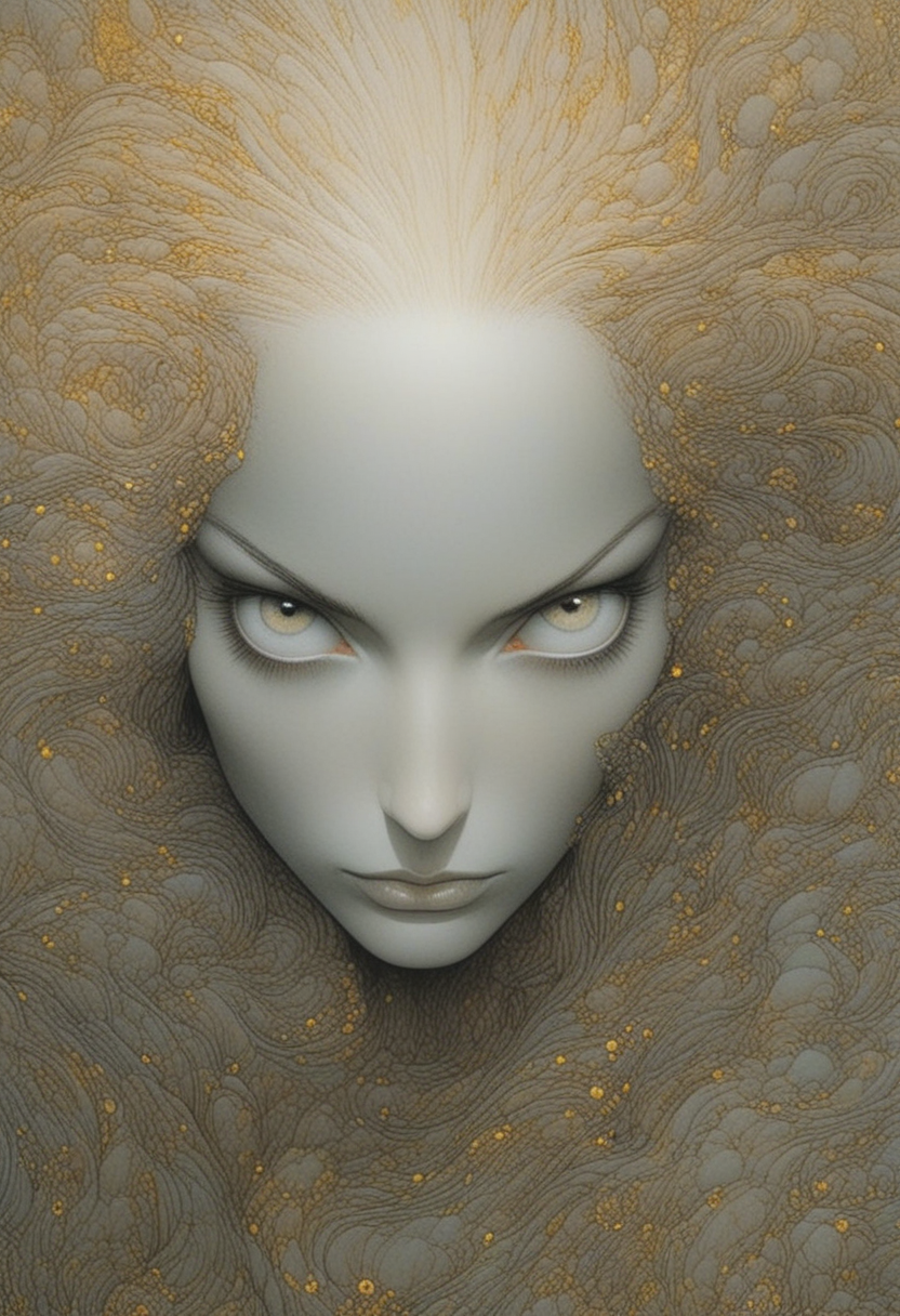 Art painting  by moebius,there is a woman with long hair, naoto hattori, mark brooks and brad kunkle, style of aesthetic, comic book artwork portrait of a young woman 22yo, she has a striking light gray eyes, long eyelashes and well-defined eyebrows, catchlights, portrait masterpiece, perfect beautiful face , (light freckles:0.3) , sparkling eyes, sad expression, intimate and engaging portrait with a sense of mystery,  ethereal abstractions, background is minimalist, duo-toned color graded, finely detailed, beautiful cleavage, simmetry, high budget,  sharp focus, intricate fractal details, analog drawing , <lora:MoebiousXL:1>
