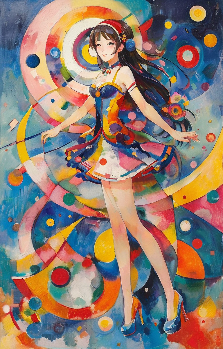 masterpiece,best quality,<lora:tbh287-sdxl:0.9>,illustration,style of Wassily Kandinsky portrait of idolmaster cinderella girls,