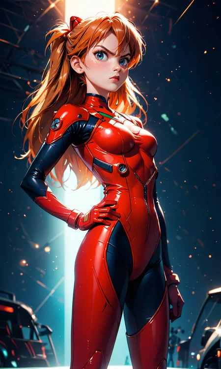 4n1v3rs3, score_9, score_8_up, score_7_up,
Asuka Langley Soryu, red plugsuit, standing confidently, one hand on hip, other hand pointing forward, determined expression, dynamic lighting, high detail, vibrant colors,
pixar 3d,