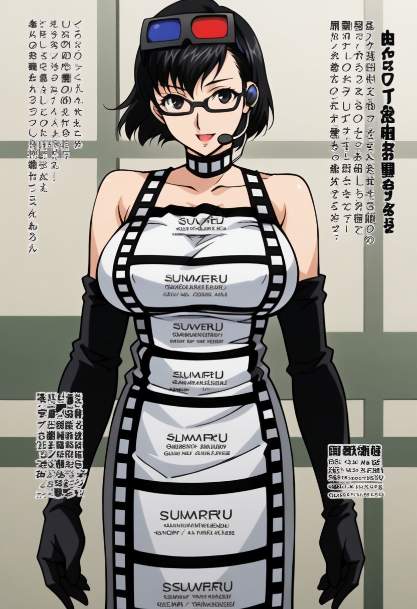 <lora:zs_MotokoXL:1> motokop2, black hair, short hair, glasses on head, headset, choker, dress, black elbow gloves ,,,,,,, ,, anime coloring, anime screencap, 1girl,Solo ,, anime,PUFFY nipple,huge breasts,official art,Uncensored ,Unedited ,,,,,,,,,