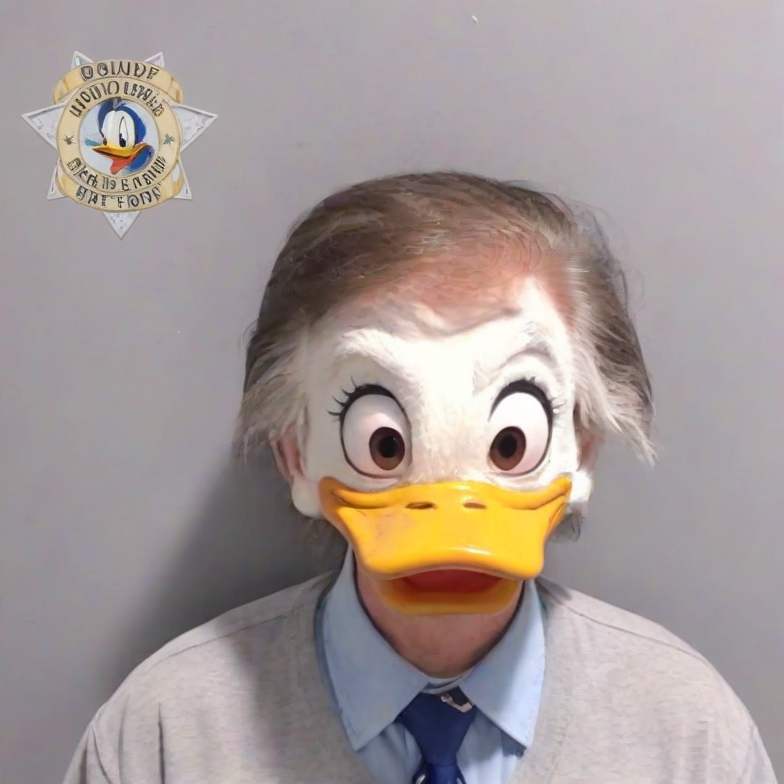 <lora:PE_MugShotV2:0.8> PEMugShot, mugshot,
donald duck, disney