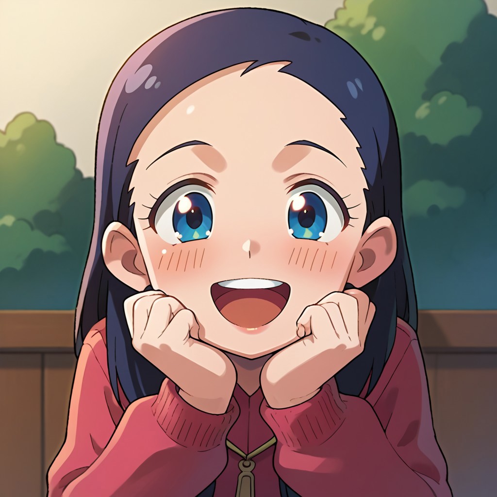 score_9, score_8, score_7, source_anime, POV, looking at viewer, blush, smile, open mouth, upper teeth only