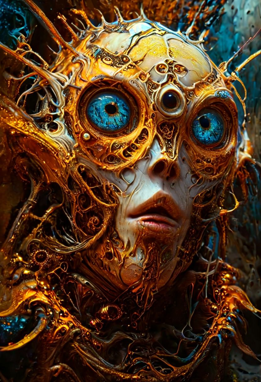 bioluminescent vintage mechanical spider-hunter, otherworldly,
big eyed alien, in the style of textured illustrations, 
golden cobweb, web, dark chalk mine, necromancy magic, rust, rustic, dark atmospheric haze, 
cinematic photo Ombre color scheme of neon blue, neon pink, neon yellow, neon green, neon orange, 
full body, highly detailed face, dynamic angle, panoramic wide angle shot, 
art by Carne Griffiths and Naoto Hattori and Annie Leibovitz,
best quality, masterpiece, photo realistic, highly detailed, approaching perfection, dynamic, trending on artstation, sharp focus, intricate details, epic scene, cinematic lighting