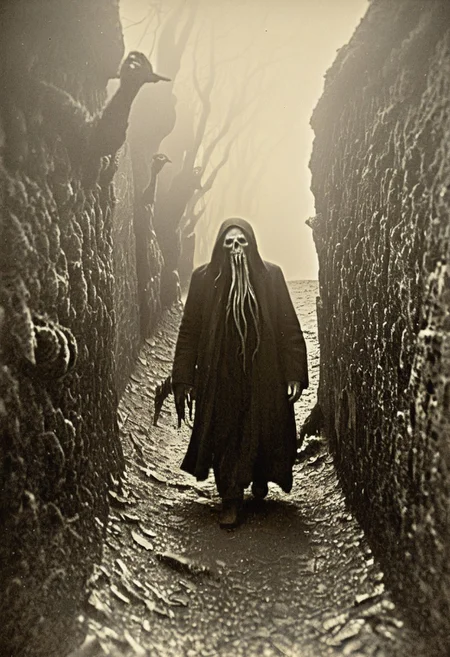 antique photo, eerie atmosphere, creepy, descent into madness, cthulhu mythos, nameless ones,  horror, lovecraft