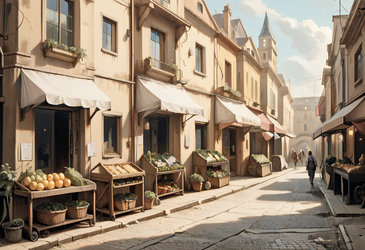 (score_9, score_8_up, score_7_up), dramatic lighting, masterpiece, best quality, Roman city, town center, marketplace, (empty streets:1.2), (no people:1.4), sharp focus, enhanced, highly detailed, cinematic, breathtaking, beautiful composition, colorful, surreal, majestic, epic light, very inspirational