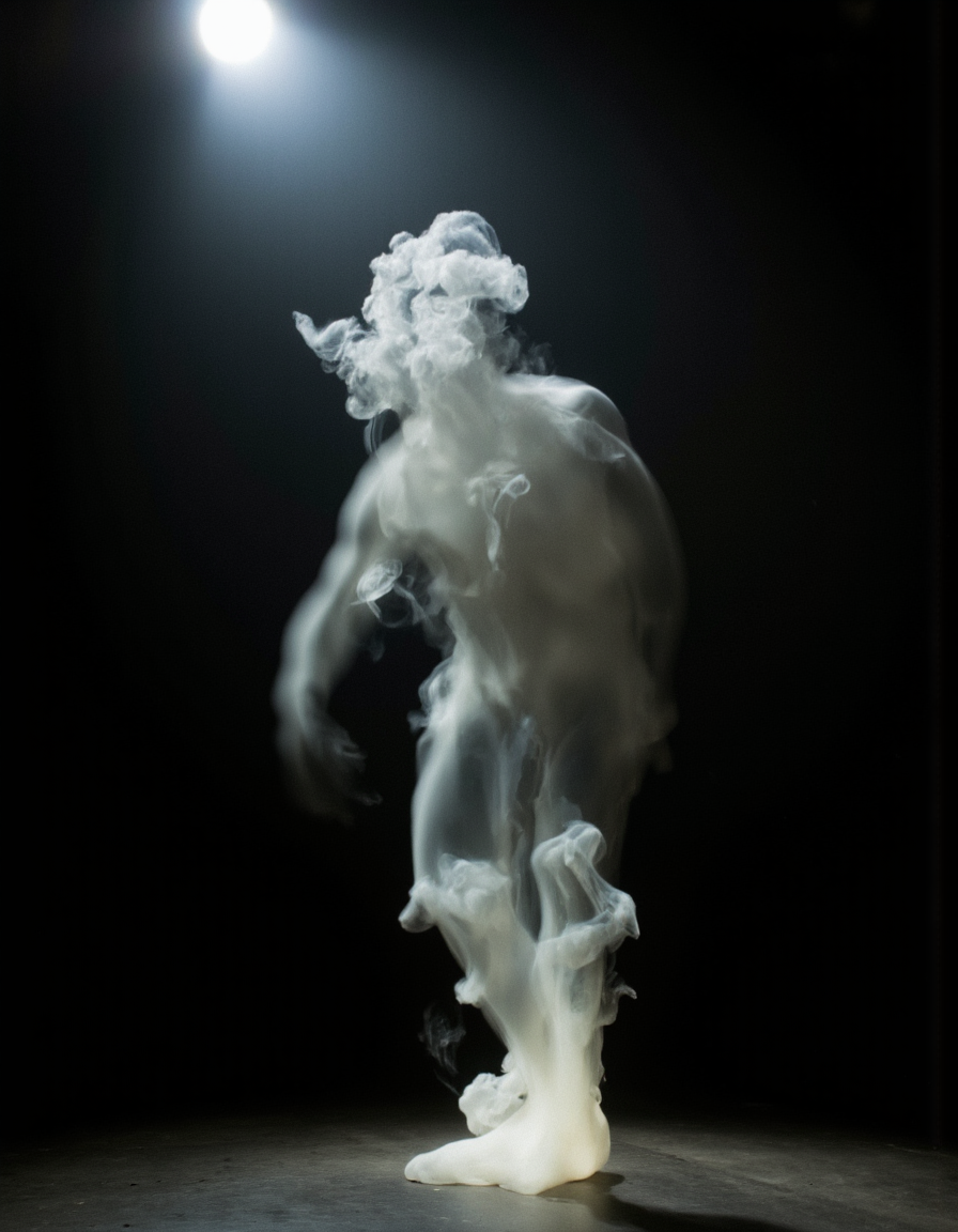 <lora:{blur, }Blur-000018:0.85> blur, Ghostly figure formed from smoke, long exposure photography, a translucent human shape composed of grey and white smoke rises from a dimly lit stage slightly visible human face, a single spotlight casts a soft glow, fine details in the smoke texture are visible, conveying a sense of mystery and the ephemeral, high-resolution capture. . 35mm photograph, film, bokeh, professional, 4k, highly detailed