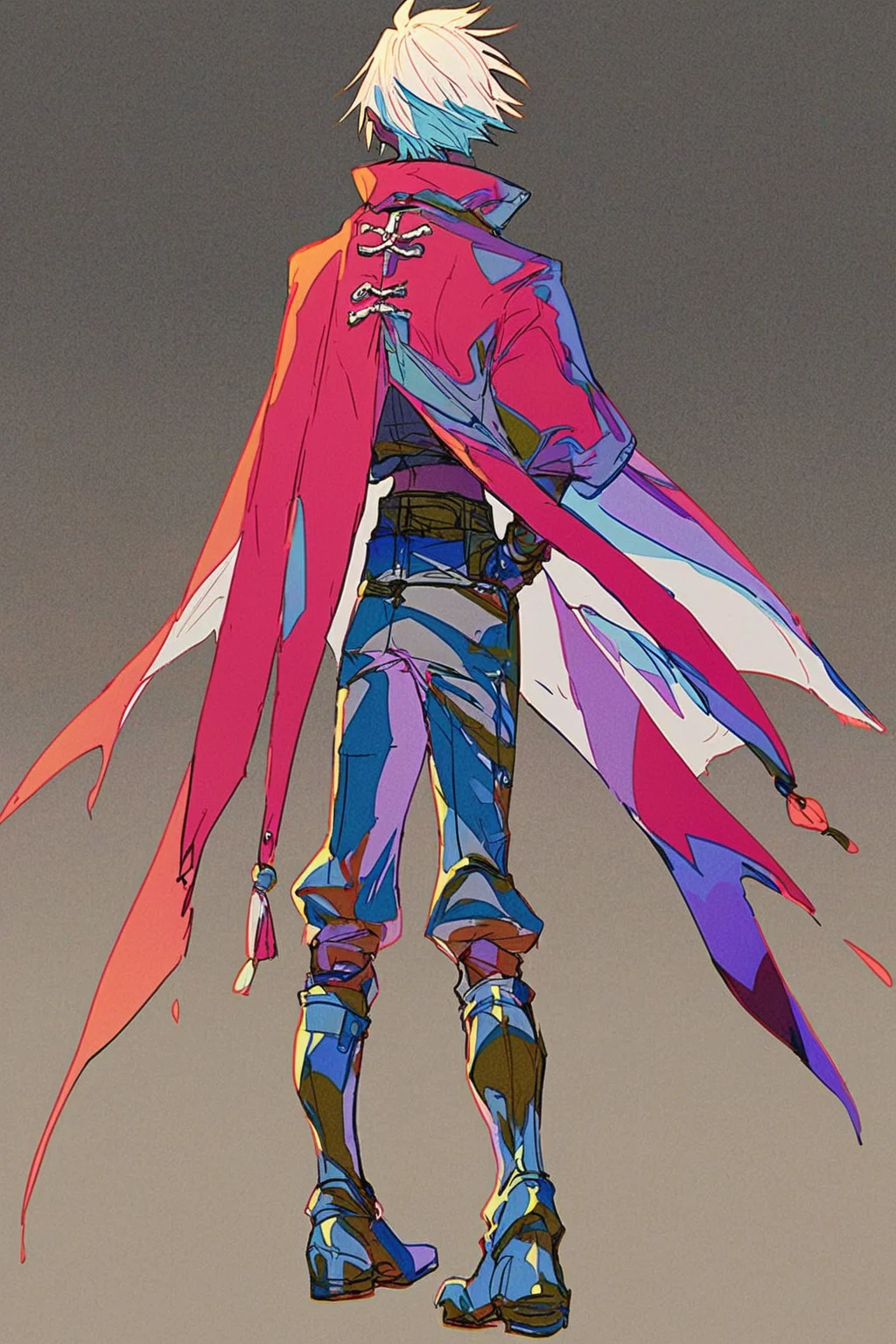 score_9, score_8_up, score_7_up, archer \(fate\), armored boots, black shirt, boots, cape, chinese knot, cropped jacket, dark-skinned male, dark skin, jacket, long sleeves, pants, red cape, red jacket, ribbon, shirt, short hair, tassel, waist cape, white hair, solo, solo focus, cowboy shot, , black background, Standing with hands on the hips, leaning slightly backward, <lora:mizucx:1>