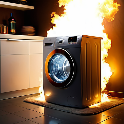 washing machine, <lora:FireBreath:0.7> breathing fire, indoors