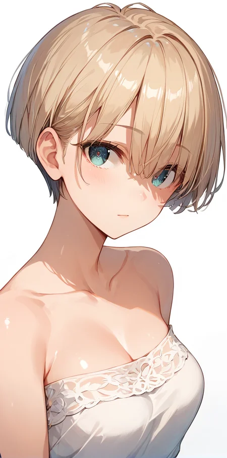 score_9, score_8_up, score_7_up,source_anime, high res image,masterpiece,best quality,adult woman,cute face,clear skin,shiny hair,ultra detailed eyes,simple background, <lora:short bob hair_pony_V1.0:1> short bob hair,Bangs over the eyes