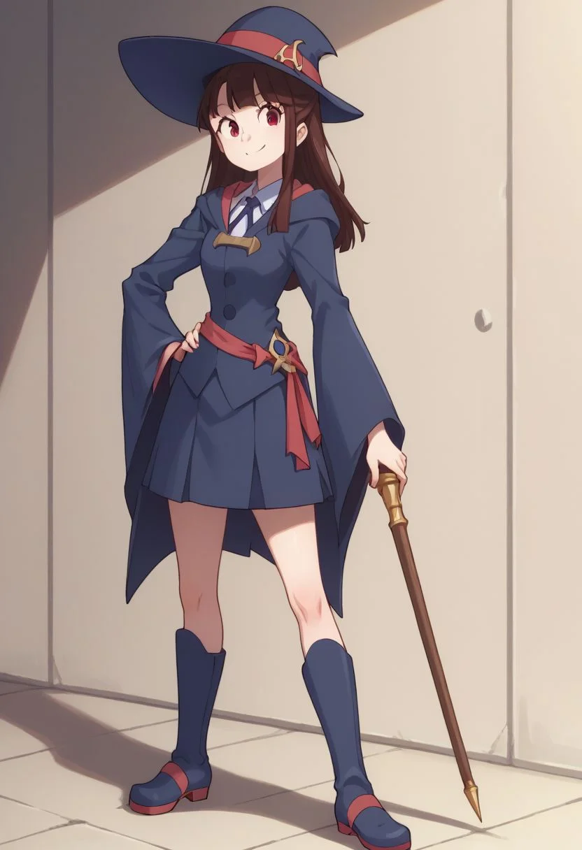 score_9, score_8_up, source_anime, highly detailed,
akko, 1girl, solo, hat, red eyes, witch hat, smile, brown hair, luna nova school uniform, long hair, boots, hand on hip, looking at viewer,