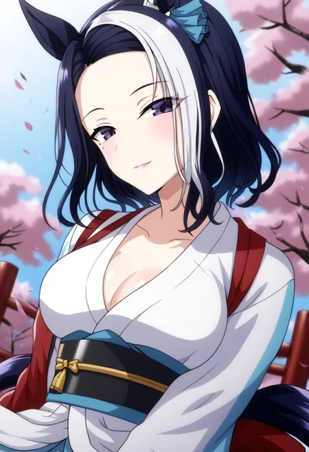 detailed background, shiny skin, posing, rating safe,
rmnsd, horse girl, multicolored hair, streaked hair, ear ornament, mole under eye saimin.il,
saimin, tsubaki,
clothed girl, kimono, 18 years old ,women,solo,1girl